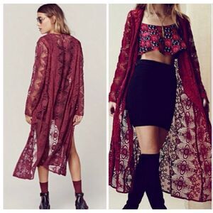 For Love & Lemons Sienna Lace Burgundy Kimono Small/ One Size